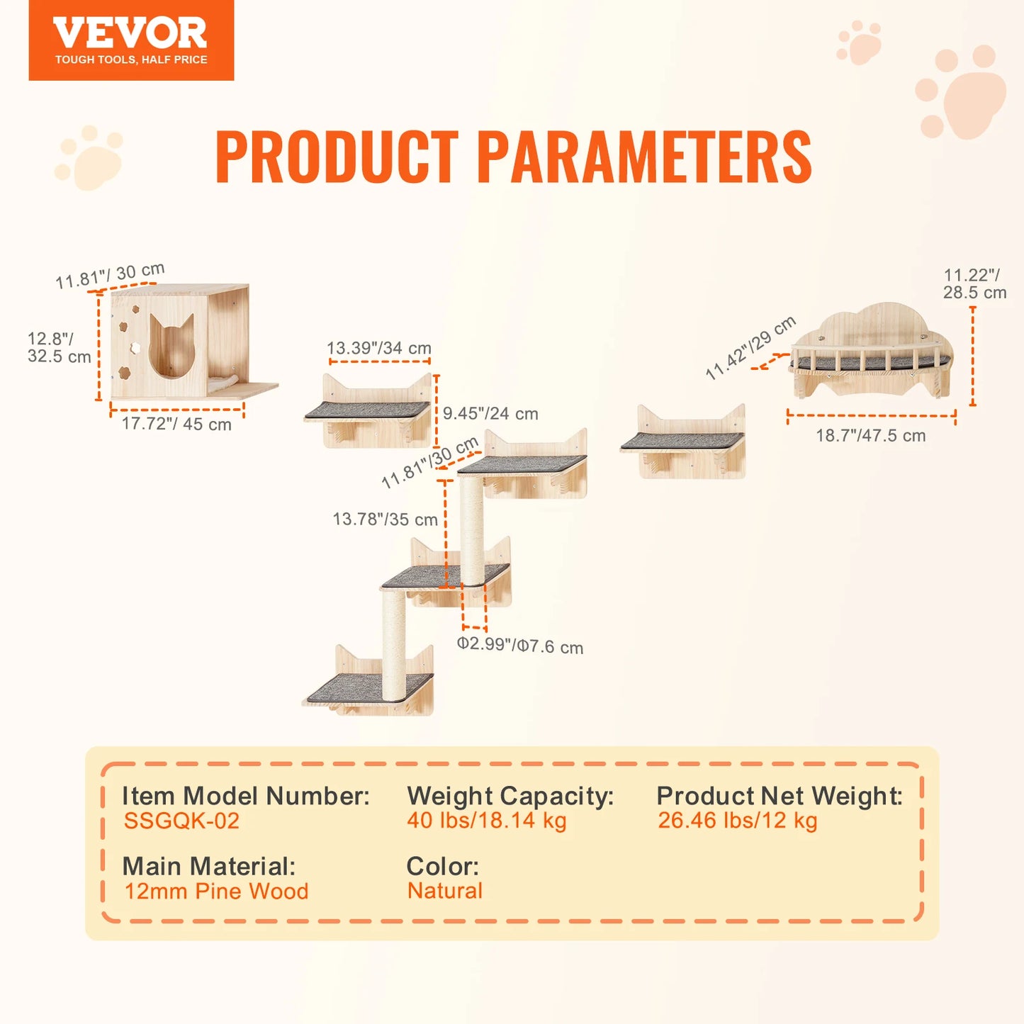 SucceBuy Wall Mounted Cat Shelves Cat Wall Shelves and Perches with Jumping Boards Hammocks & Cat Tree Cat Furniture and Shelves