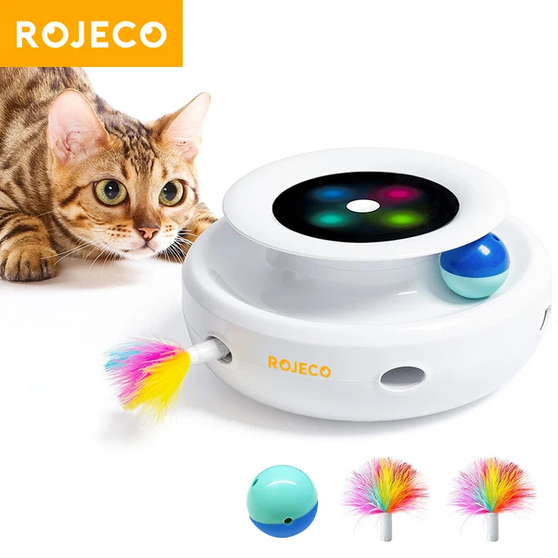 ROJECO 2 In Cat Teaser Toy Feathered Balls Interactive