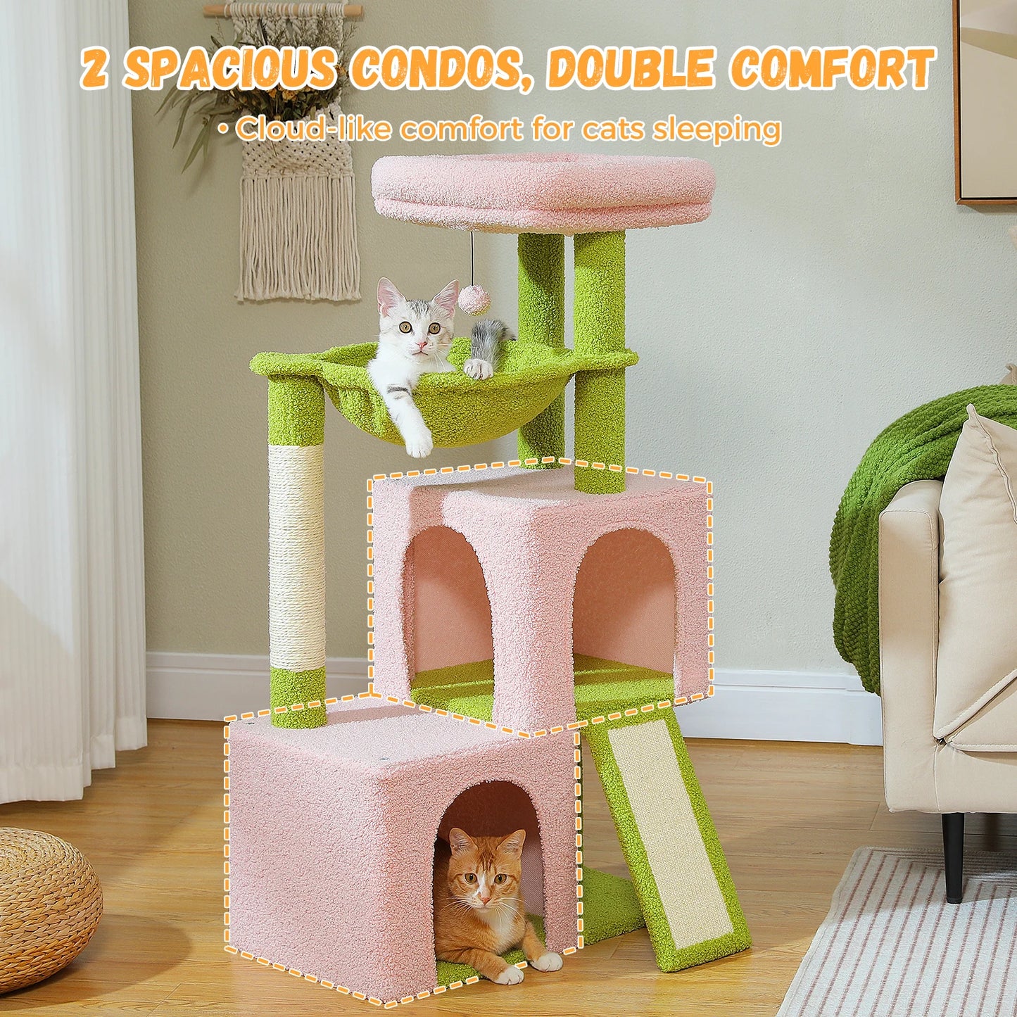 Large Cat Tree for Indoor Cats, Multi-Level Cat Tower with Sisal Scratching Post, 2 Spacious Condo, Cat Scratching Pad, Cat Toys