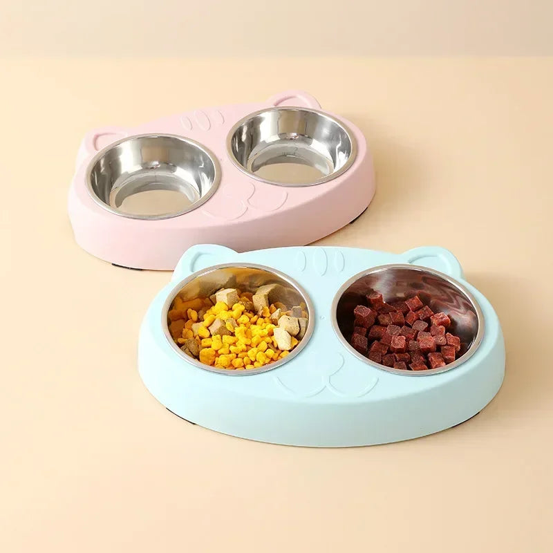 Pet Double Bowl Feeder Tray For Cats And Dogs, Durable
