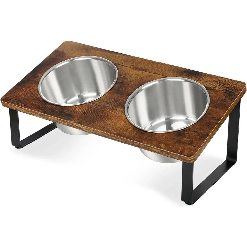 Elevated Dog Bowls for Small Medium Wood Dogs Raised Bowl Stand with 2 Stainless Steel Deep Dog Food and Water Bowls, Anti Vomit