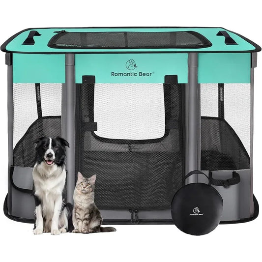Foldable Dog Playpen, Portable Pet Kennel Tent with Breathable Mesh