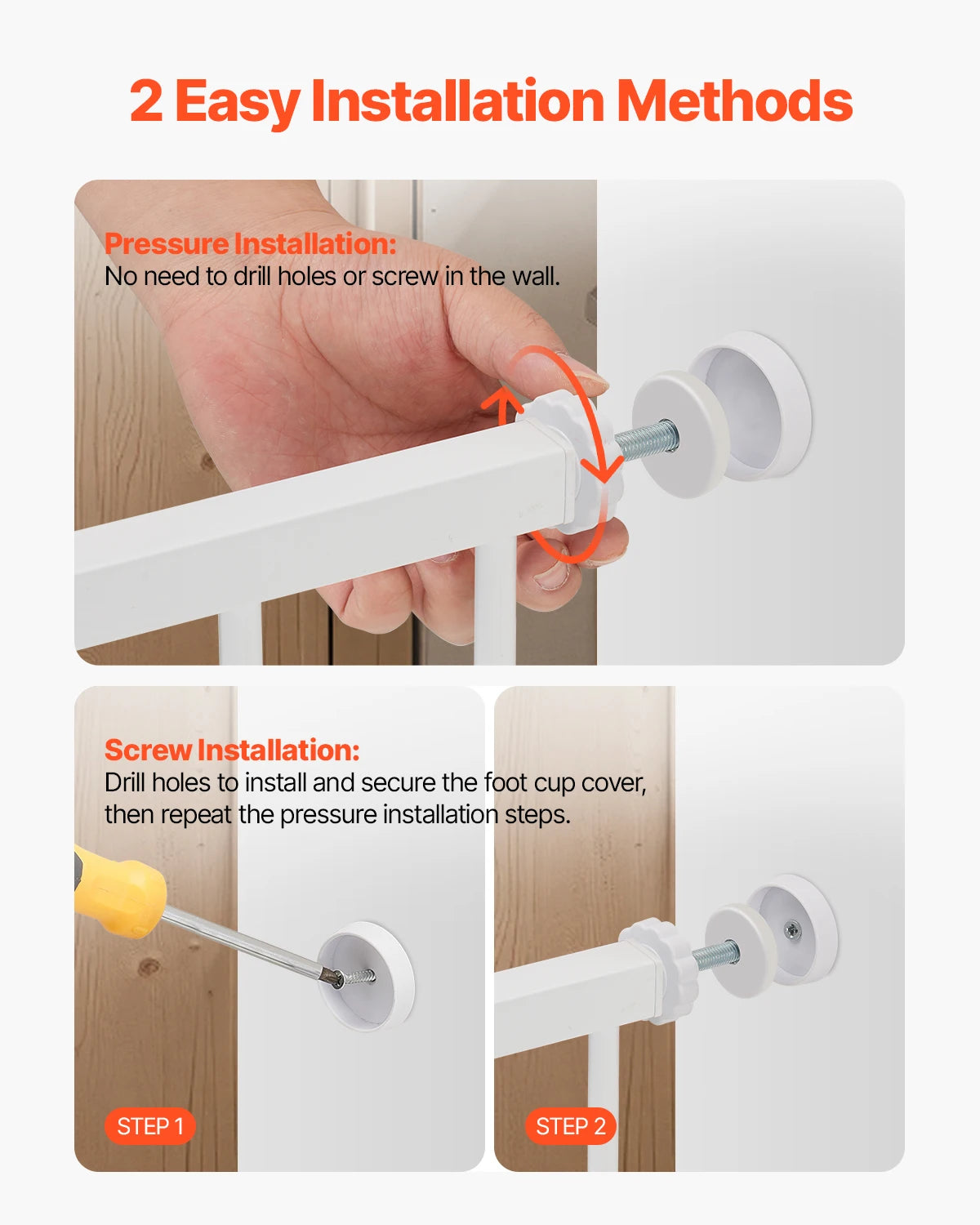 VEVOR Baby Gate 28/30/36 Inches High Dog Gate Easy Step Walk Thru Child Pet Security Pressure Mount Kit Wall Cups Doorways