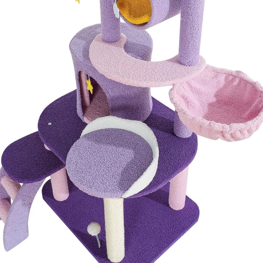 Lucky Monet Cute Cat Tower 65 Inches, Unique Cat Tree Large Tall for Indoor Cats