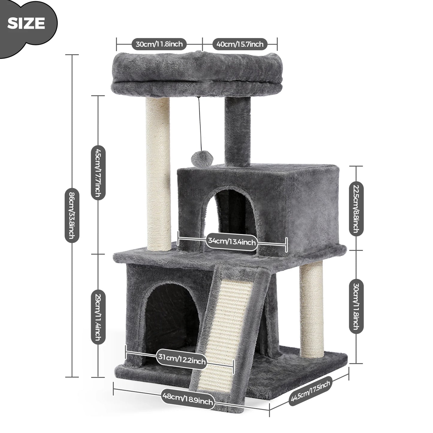 Large Cat Tree for Indoor Cats, Multi-Level Cat Tower with Sisal Scratching Post, 2 Spacious Condo, Cat Scratching Pad, Cat Toys