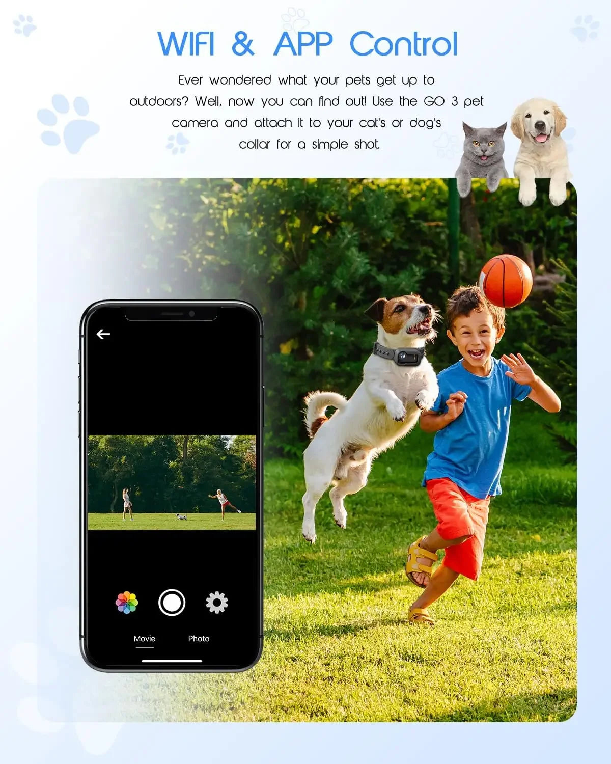 4K Cat Collar Camera, HD WiFi Pet Camera with 64GB SD Card, Mini Action Camera for Video Records Dog Collar Camera