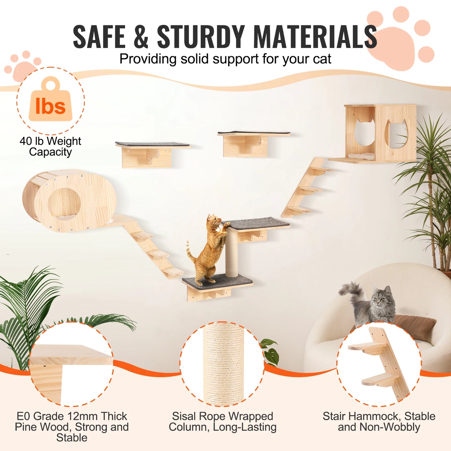 SucceBuy Wall Mounted Cat Shelves and Perches Set