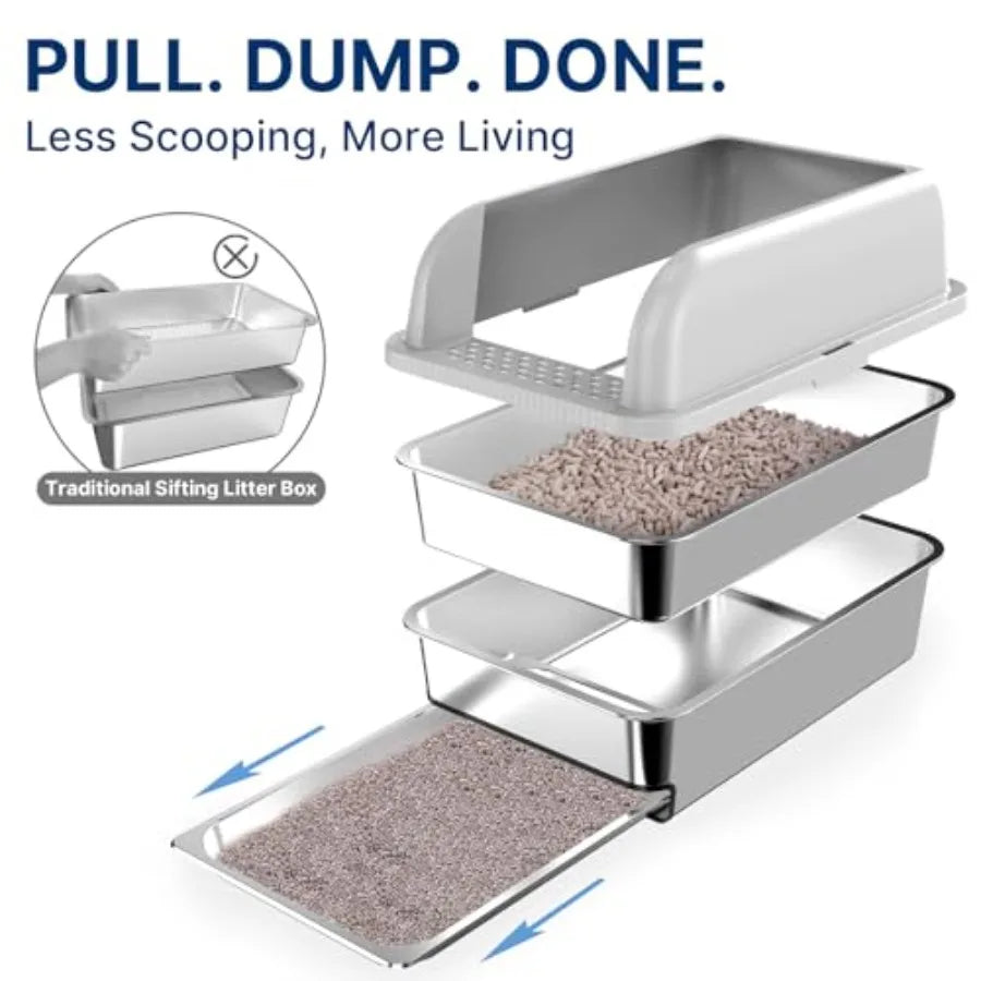 Stainless Steel Enclosed Litter Box With Lid And Drawer Pan
