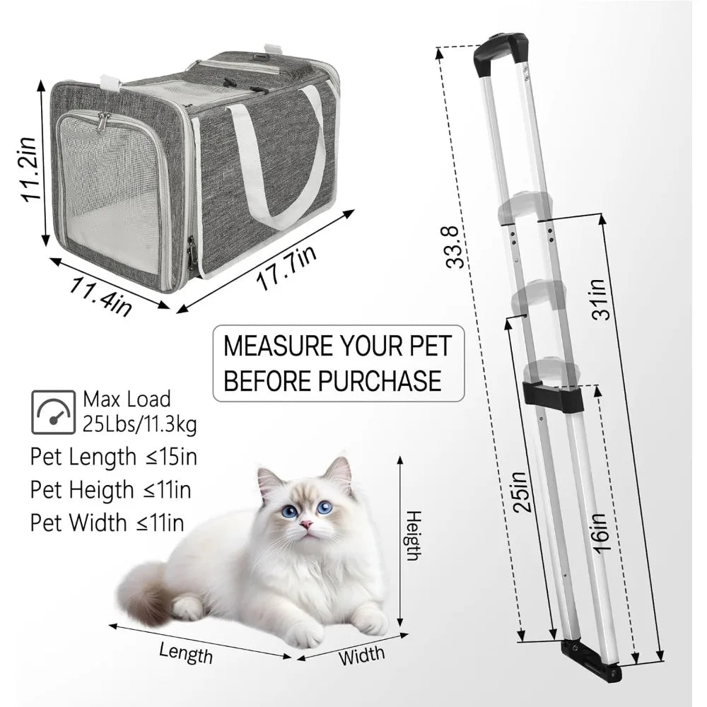 Carrier with Wheels Up to 25 lbs Airline Approved Dog Carrier Rolling Pet Carrier w/Removable Wheels & Washable Plush Mat