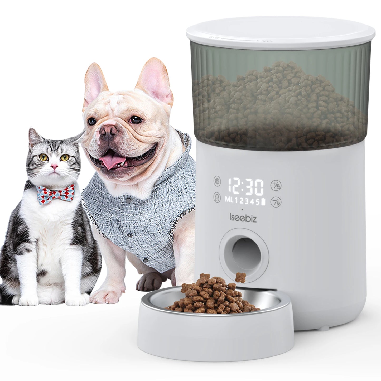 Automatic Pet Feeder With Voice Recording For Cats And Dogs