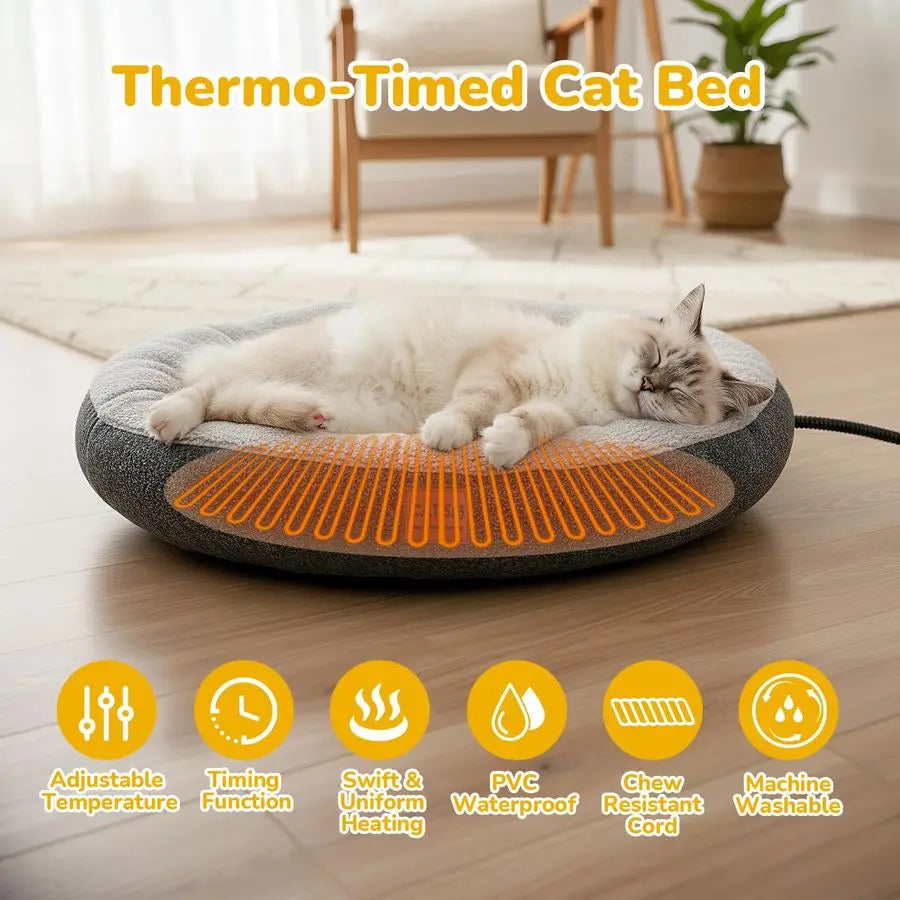 Cozy Heated Cat Bed For Indoor Cats And Small Pets