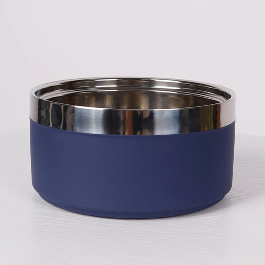 A circular stainless steel fashionable plain color anti slip pet cat bowl and dog bowl for indoor and outdoor use