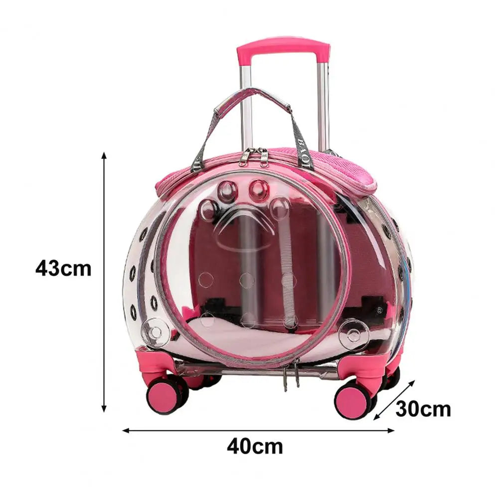 Pet Trolley Case With Clear Window Ventilation Holes Wheels Travel