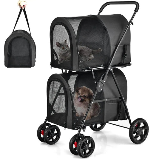 TIFICY Double Pet Stroller With 2 Detachable Carrier Bags