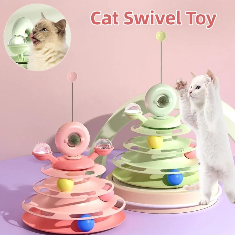 4 Level Cat Toy Tower Turntable Puzzle With Roller Balls