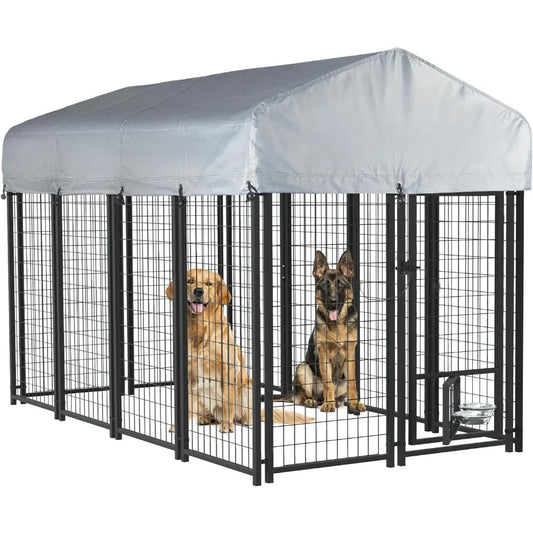 8x4x4 Outside Dog Kennel with Roof for Large Dogs, Heavy Duty Welded Wire Steel Dog Playpen Fence with Secure Lock, Pet