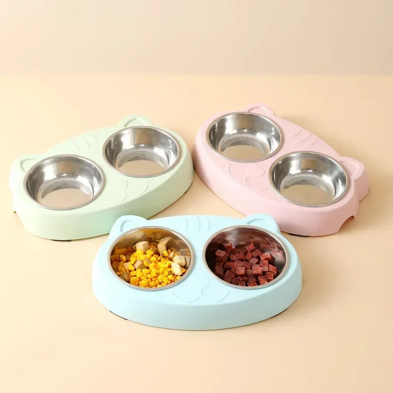 Pet Double Bowl Feeder Tray For Cats And Dogs, Durable