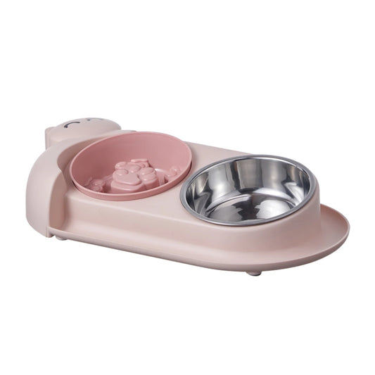 One piece multifunctional pet double bowl cartoon containing stainless steel bowl pet food utensils pet feeding water feeding tw
