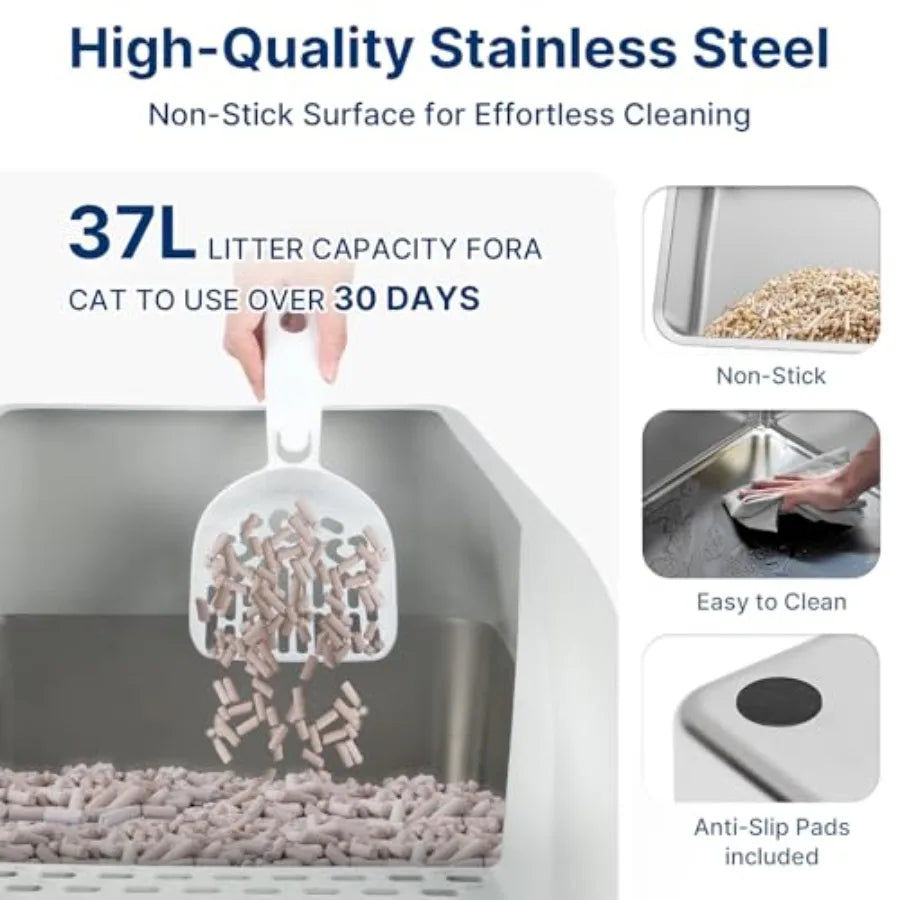 Stainless Steel Enclosed Litter Box With Lid And Drawer Pan