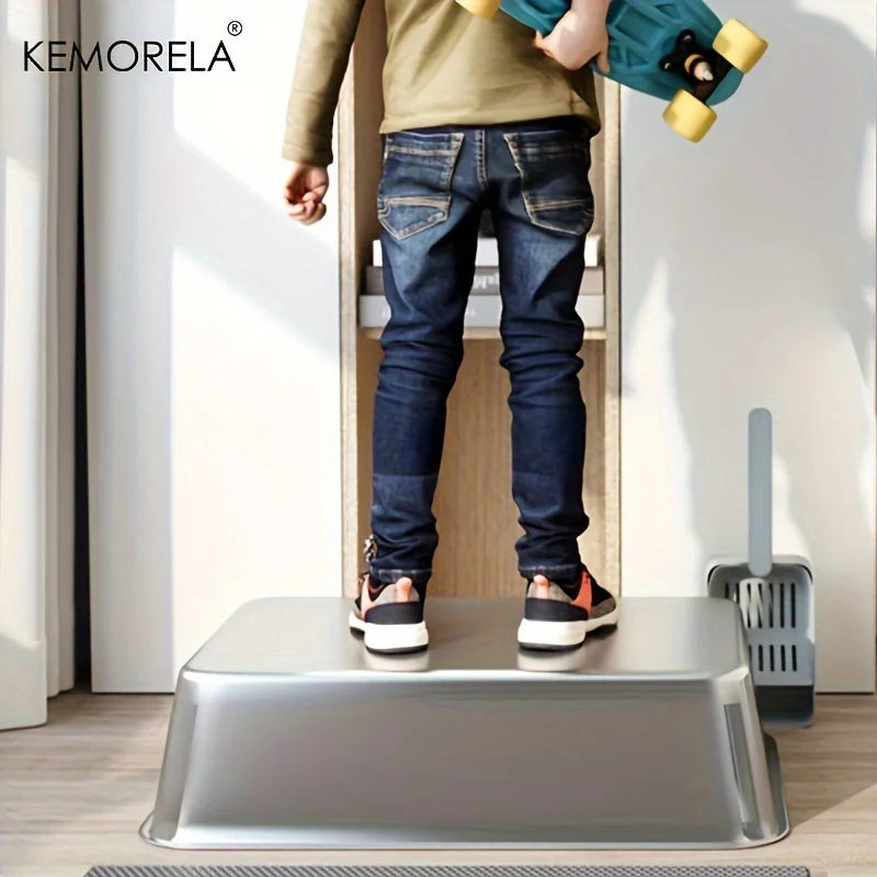 Stainless Steel Litter Box With Litter Mat And Litter Spade Lid High Side Suitable For Large Cats Closed Litter Tray With Spoon