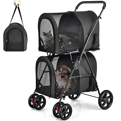 TIFICY Double Pet Stroller With 2 Detachable Carrier Bags