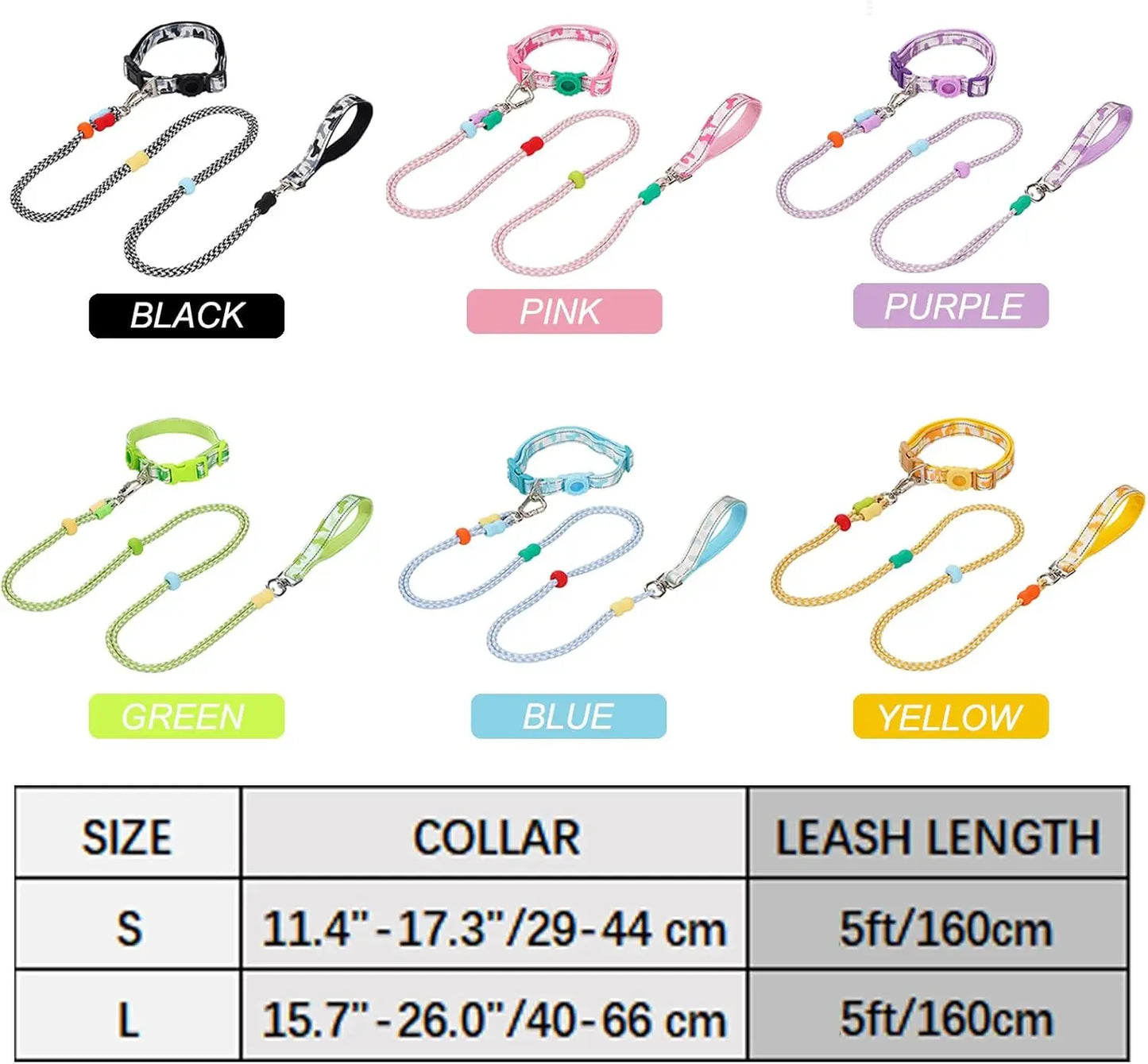 Dog Leash and Collar Set with AirTag Holder for Small Medium Large Dogs,5 FT Double Rope Leashes