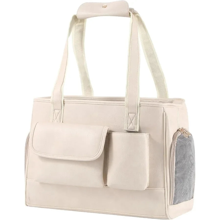 Fashion Leather Pet Carrier Purse Airline Approved Soft Sided Tote