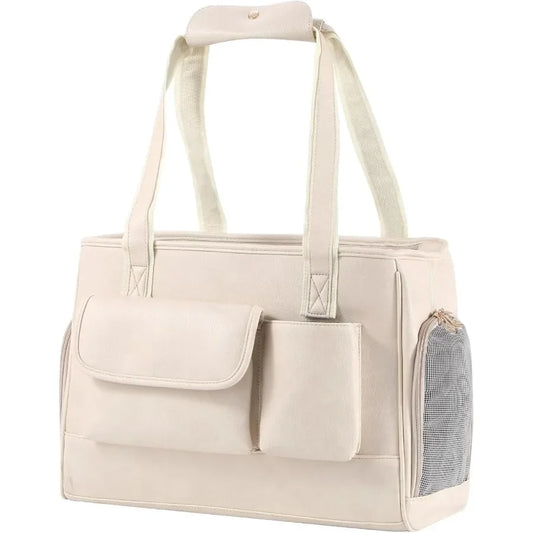 Fashion Leather Pet Carrier Purse Airline Approved Soft Sided Tote