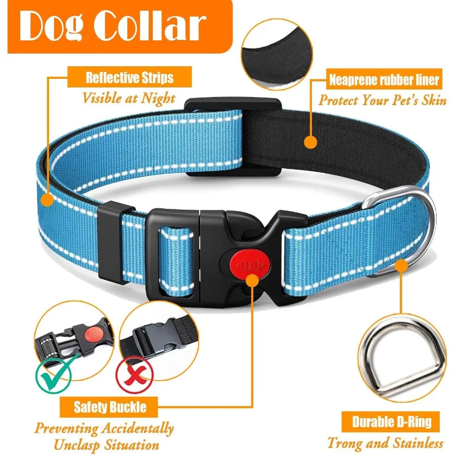 No Pull Dog Harness Collar Leash Set with Dog Seat Belt Collapsible Bowls and Poop Bag Dispenser for Training Walking and Hikin