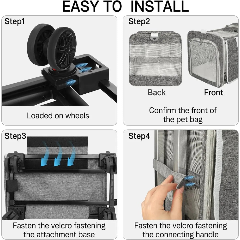 Carrier with Wheels Up to 25 lbs Airline Approved Dog Carrier Rolling Pet Carrier w/Removable Wheels & Washable Plush Mat