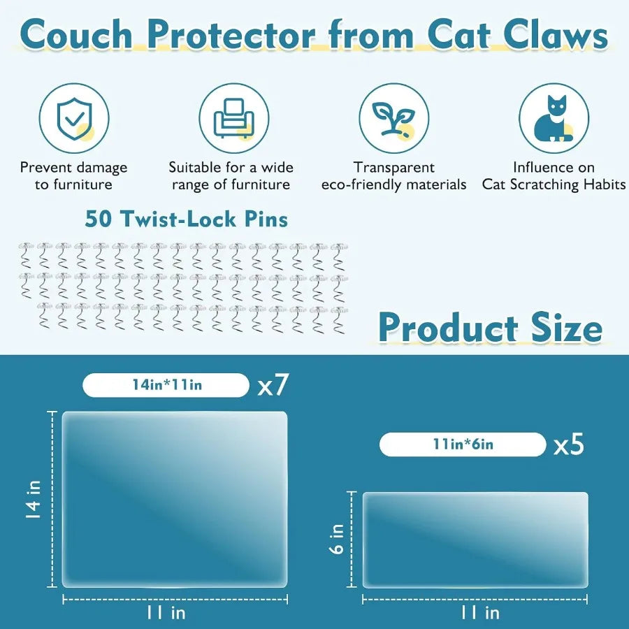 No Glue Marks Cat Scratch Furniture Protector, 12-Pack With Pins