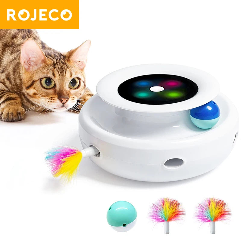 ROJECO 2 In Cat Teaser Toy Feathered Balls Interactive