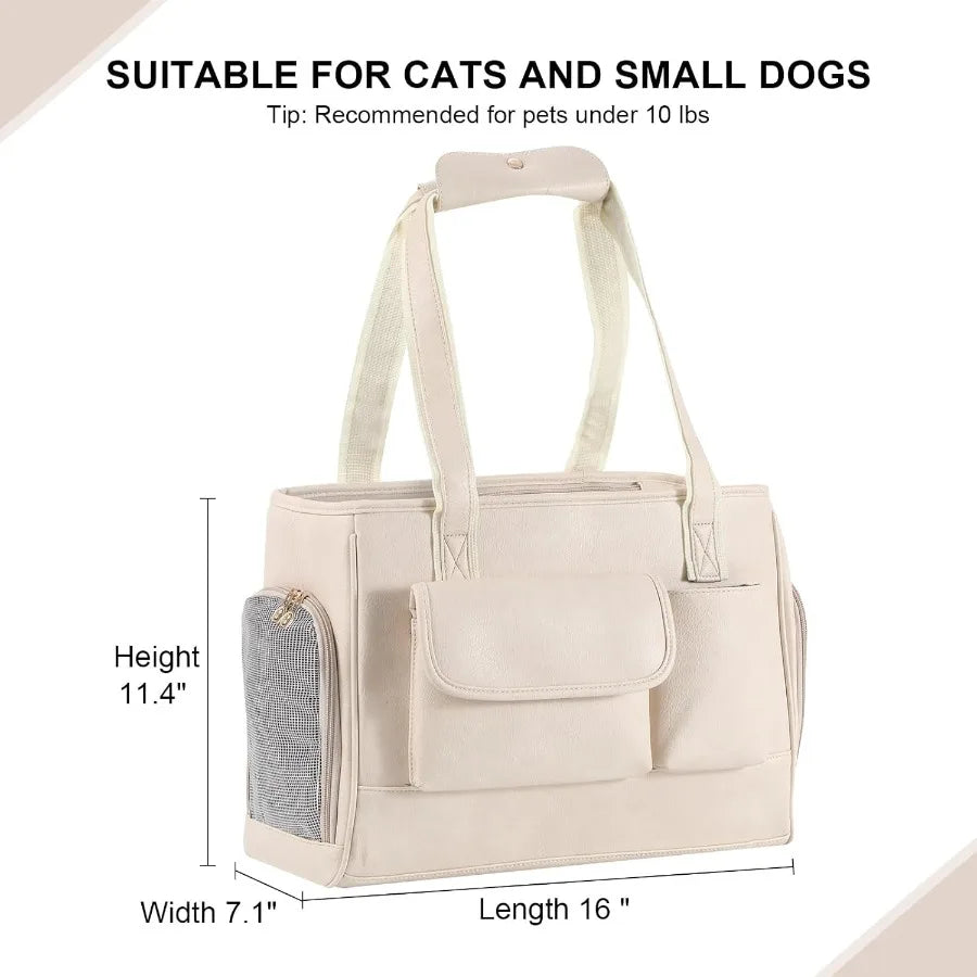 Fashion Leather Pet Carrier Purse Airline Approved Soft Sided Tote