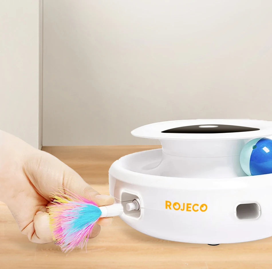 ROJECOCN 2 In 1 Cat Teaser Toy Feather Ball Set 5 Modes