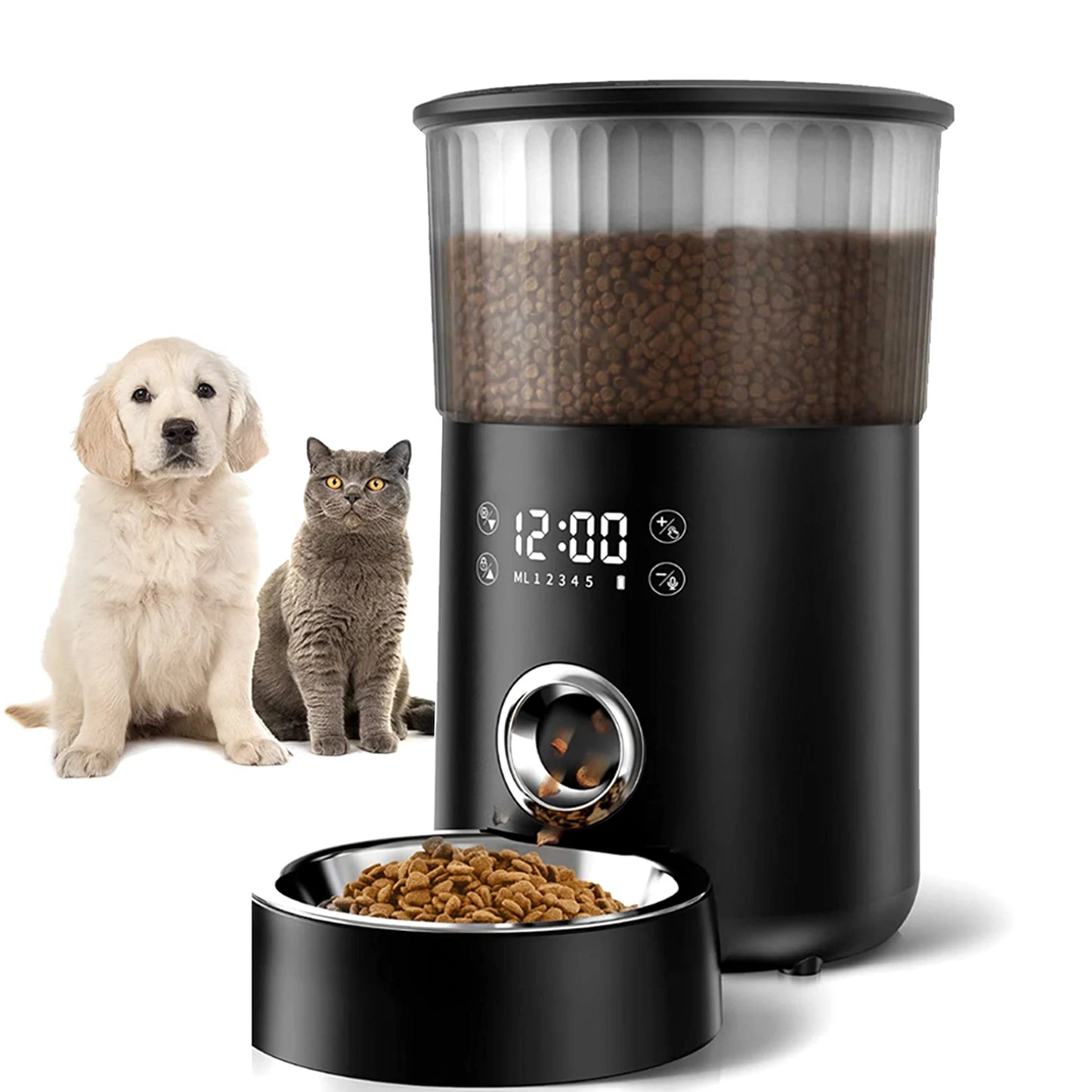Automatic Pet Feeder With Voice Recording For Cats And Dogs