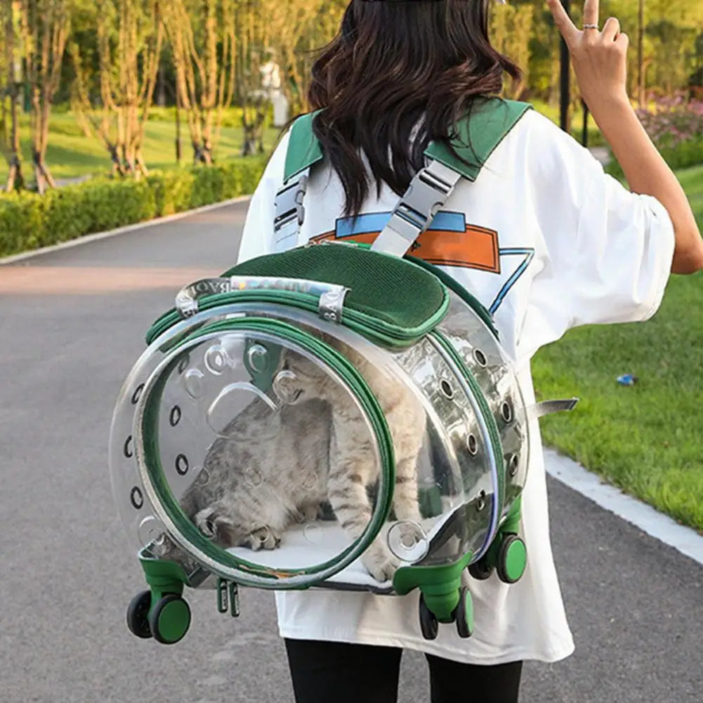 Pet Trolley Case With Clear Window Ventilation Holes Wheels Travel