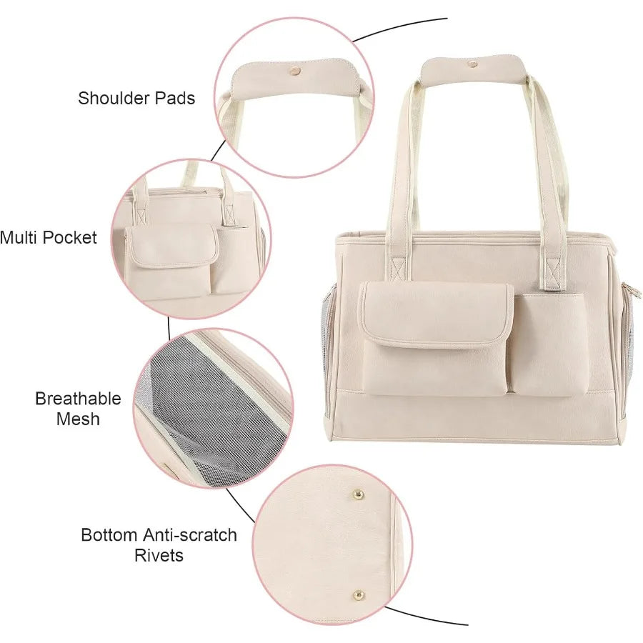 Fashion Leather Pet Carrier Purse Airline Approved Soft Sided Tote