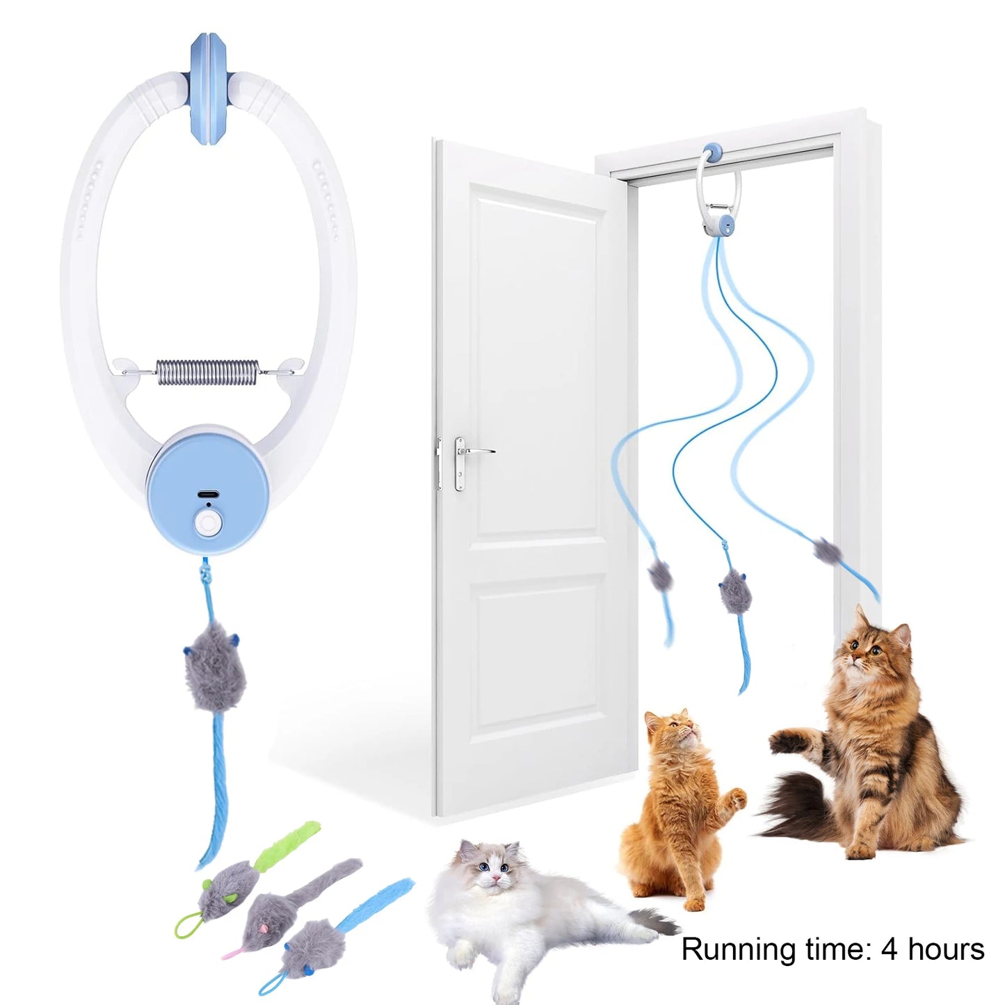 1/3PCS Door Hanging Automatic Retractable Kitten Toys Interactive Cat Teaser Retractable Toys With 3 Catnip Mice For Indoor Cats