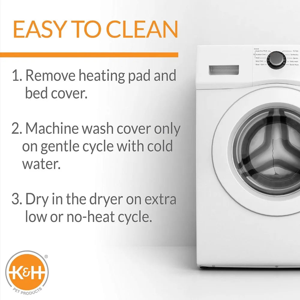 K&H Pet Products Bolster Heated Cat Bed for Indoor Cats, Thermo-Kitty Fashion Splash Orthopedic Foam Heated Pet Bed for Large Ca