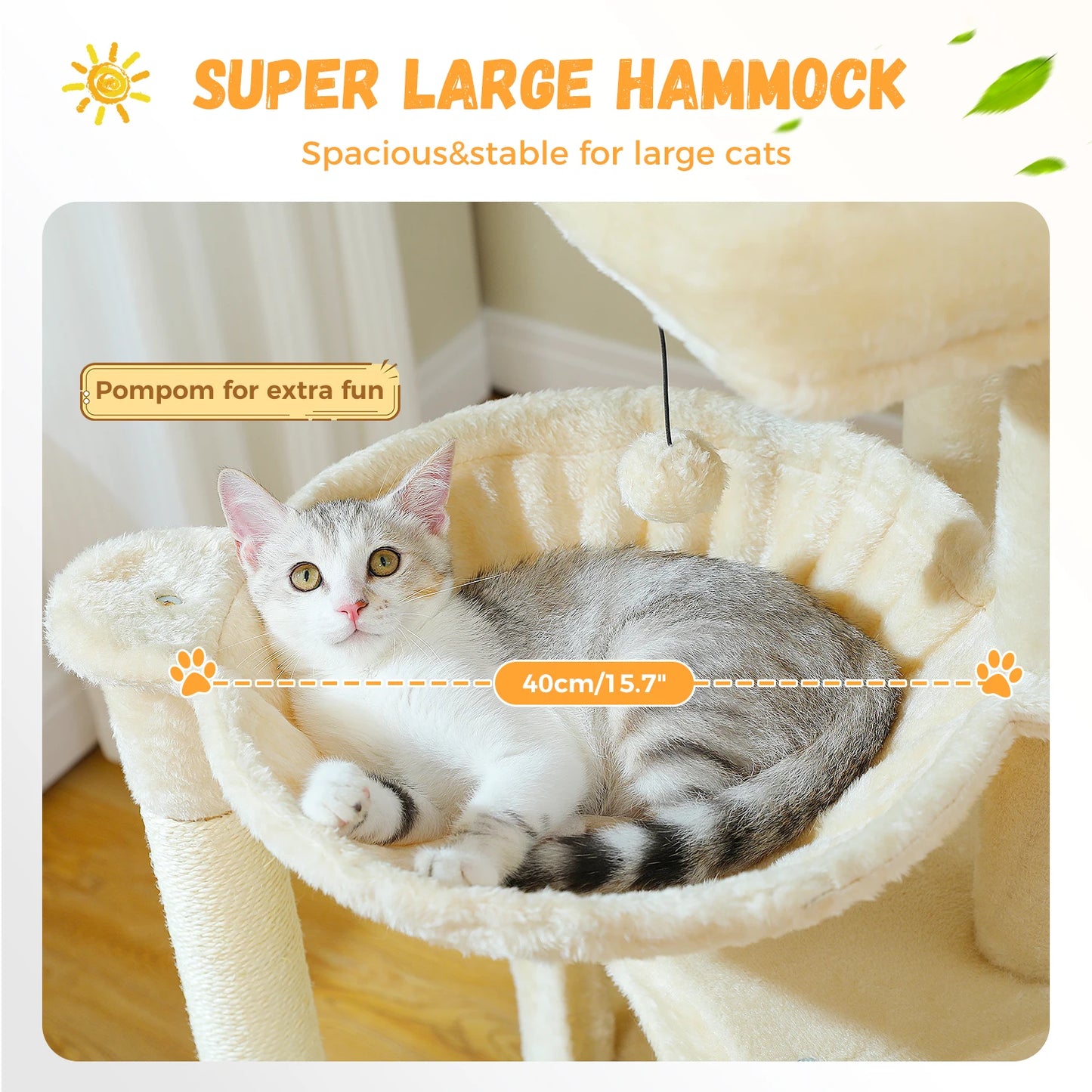 Large Cat Tree for Indoor Cats, Multi-Level Cat Tower with Sisal Scratching Post, 2 Spacious Condo, Cat Scratching Pad, Cat Toys