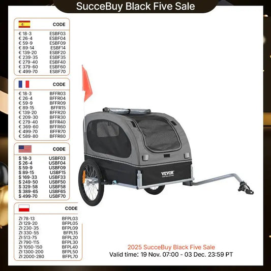 SucceBuy 88 lbs Dog Bike Trailer Pet Cart Bicycle Carrier with Wheels Coupler Reflectors Flag Collapsible to Store for Dogs
