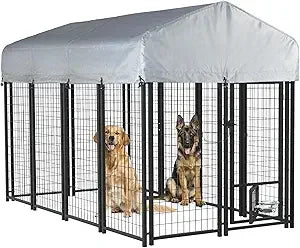 8x4x4 Outside Dog Kennel with Roof for Large Dogs, Heavy Duty Welded Wire Steel Dog Playpen Fence with Secure Lock, Pet