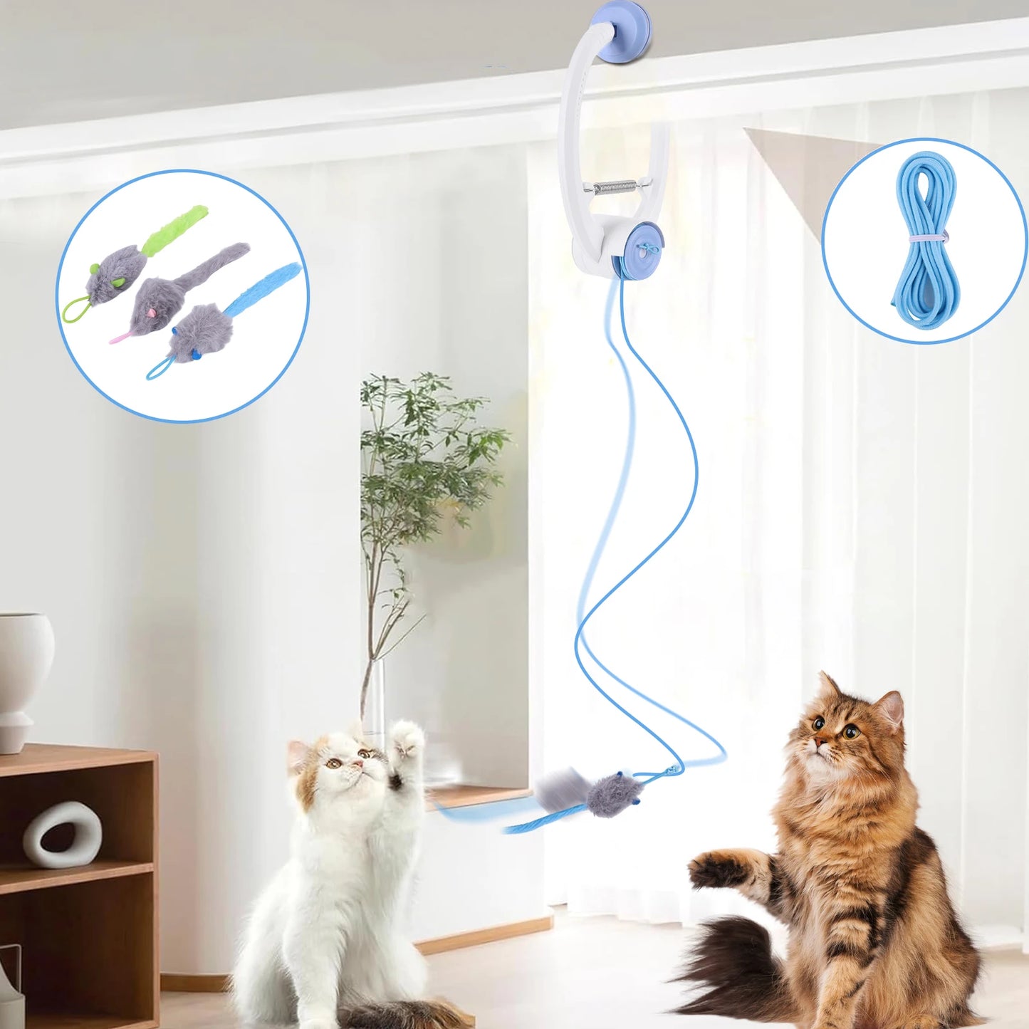 1/3PCS Door Hanging Automatic Retractable Kitten Toys Interactive Cat Teaser Retractable Toys With 3 Catnip Mice For Indoor Cats