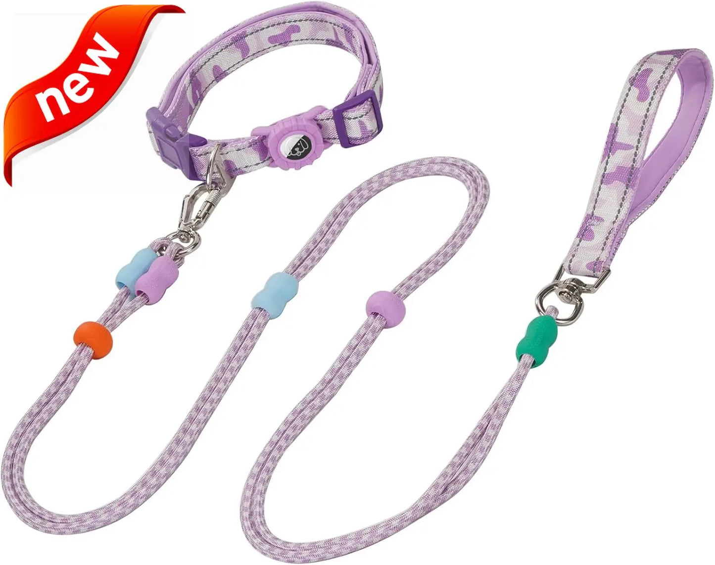 Dog Leash and Collar Set with AirTag Holder for Small Medium Large Dogs,5 FT Double Rope Leashes