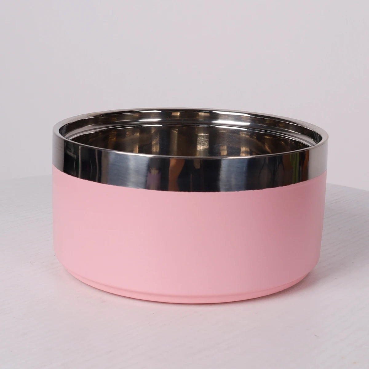 A circular stainless steel fashionable plain color anti slip pet cat bowl and dog bowl for indoor and outdoor use