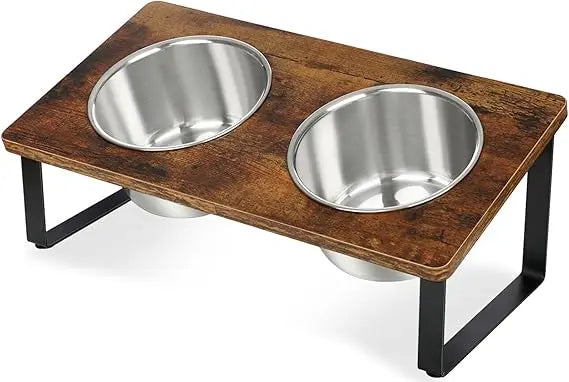 Elevated Dog Bowls for Small Medium Wood Dogs Raised Bowl Stand with 2 Stainless Steel Deep Dog Food and Water Bowls, Anti Vomit