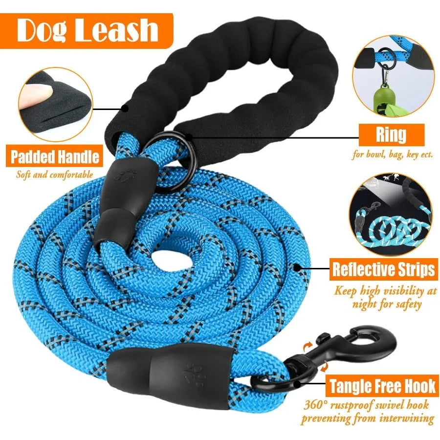 No Pull Dog Harness Collar Leash Set with Dog Seat Belt Collapsible Bowls and Poop Bag Dispenser for Training Walking and Hikin