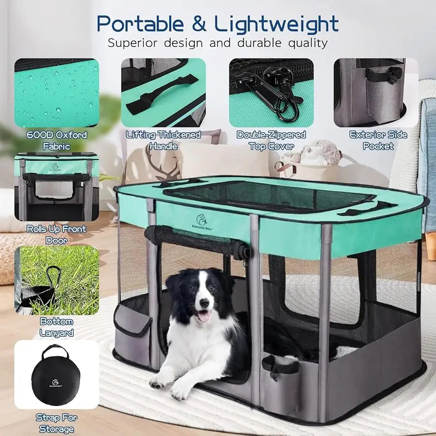 Foldable Dog Playpen, Portable Pet Kennel Tent with Breathable Mesh