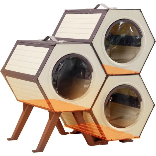 Outdoor Cat House, Heated and Insulated Cat Shelter for Winter, Weatherproof Cat Condo with Adjustable Temperature and Time, Fe