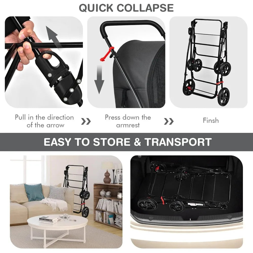 TIFICY Double Pet Stroller With 2 Detachable Carrier Bags